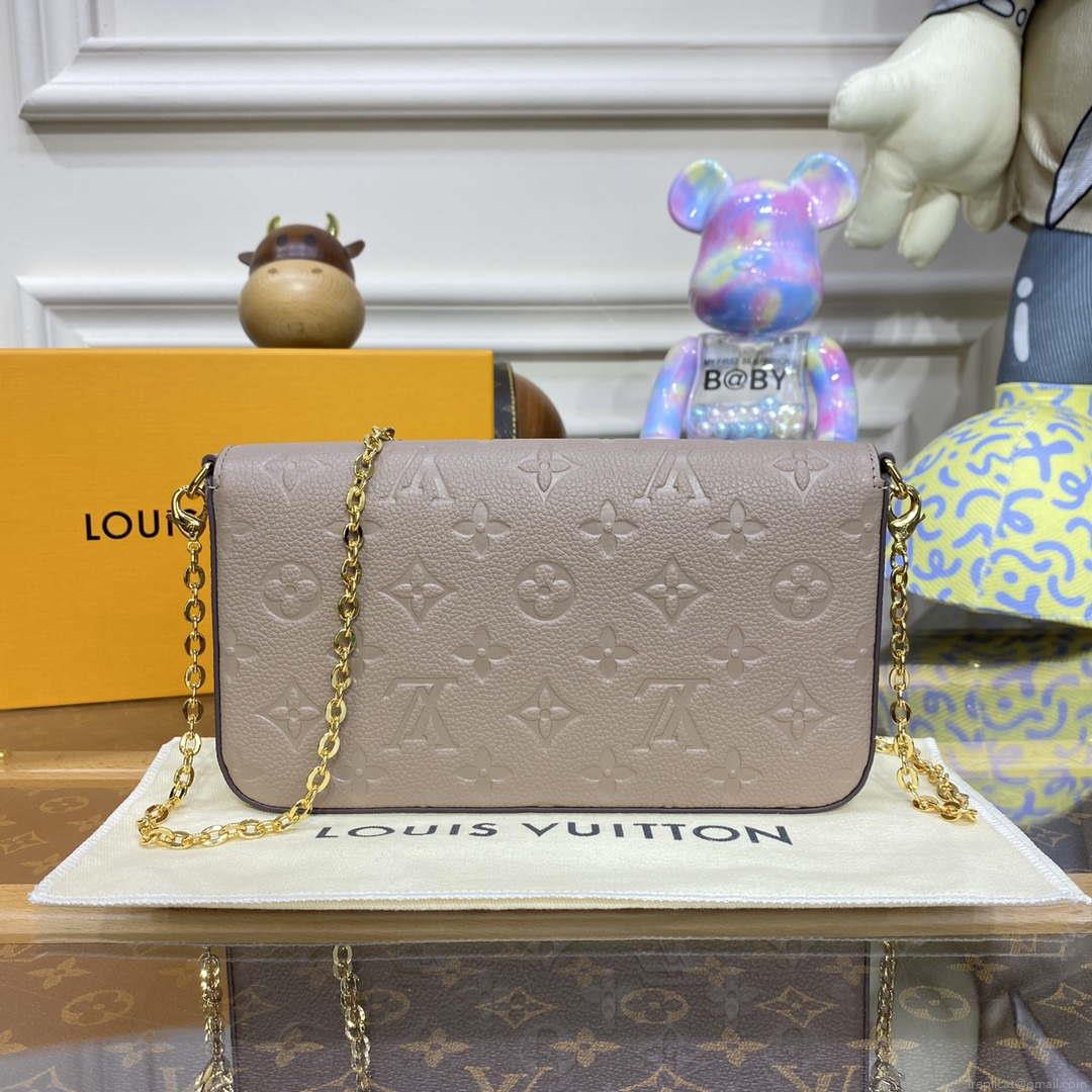 LV M82609 Louis Vuitton Felicie Pochette Monogram Empreinte Bag Tourterelle Beige