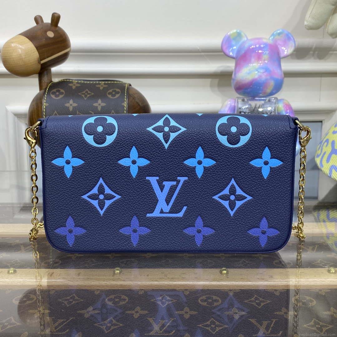 LV M82349 Louis Vuitton Felicie Pochette Monogram Empreinte Bag Navy Blue