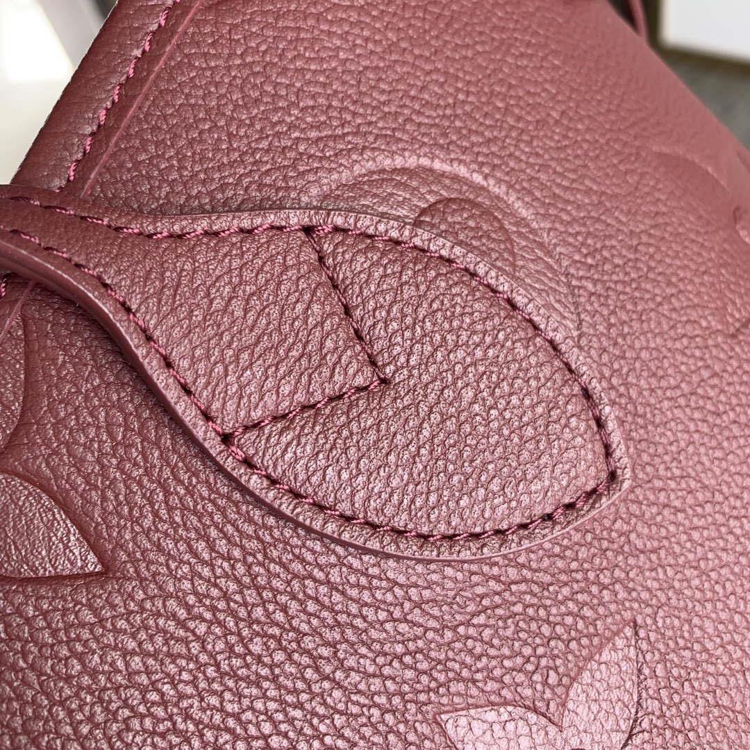 LV M46599 Louis Vuitton Neverfull MM Bag M45685 Monogram Empreinte Leather Wine Red