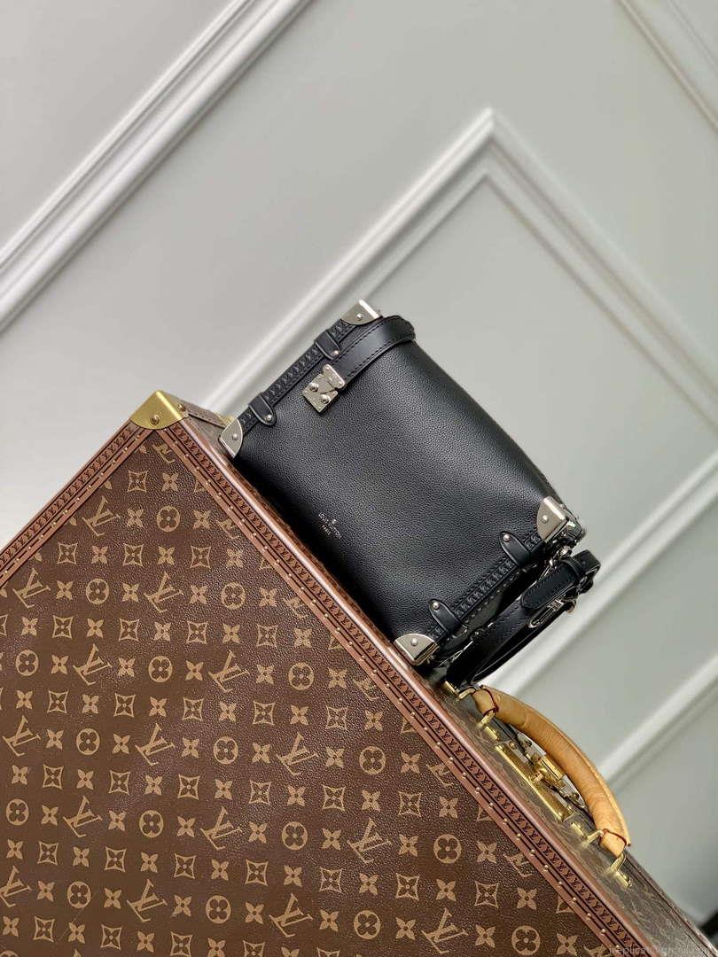 LV M25160 Louis Vuitton Side Trunk MM Handbag Black
