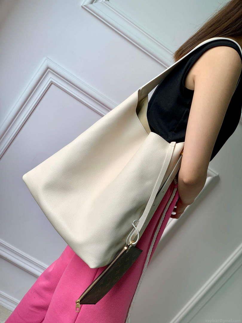 LV M25022 Louis Vuitton Low Key Hobo MM Handbag Limestone Gray