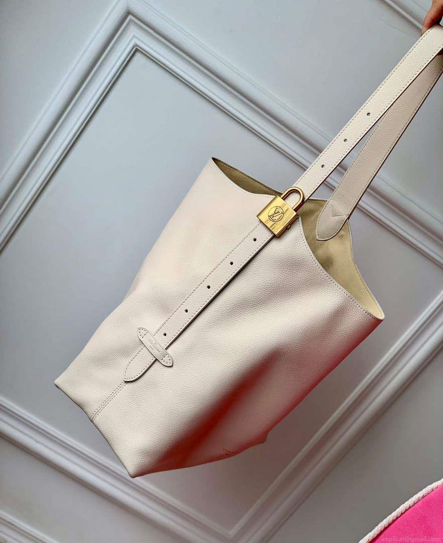 LV M25022 Louis Vuitton Low Key Hobo MM Handbag Limestone Gray