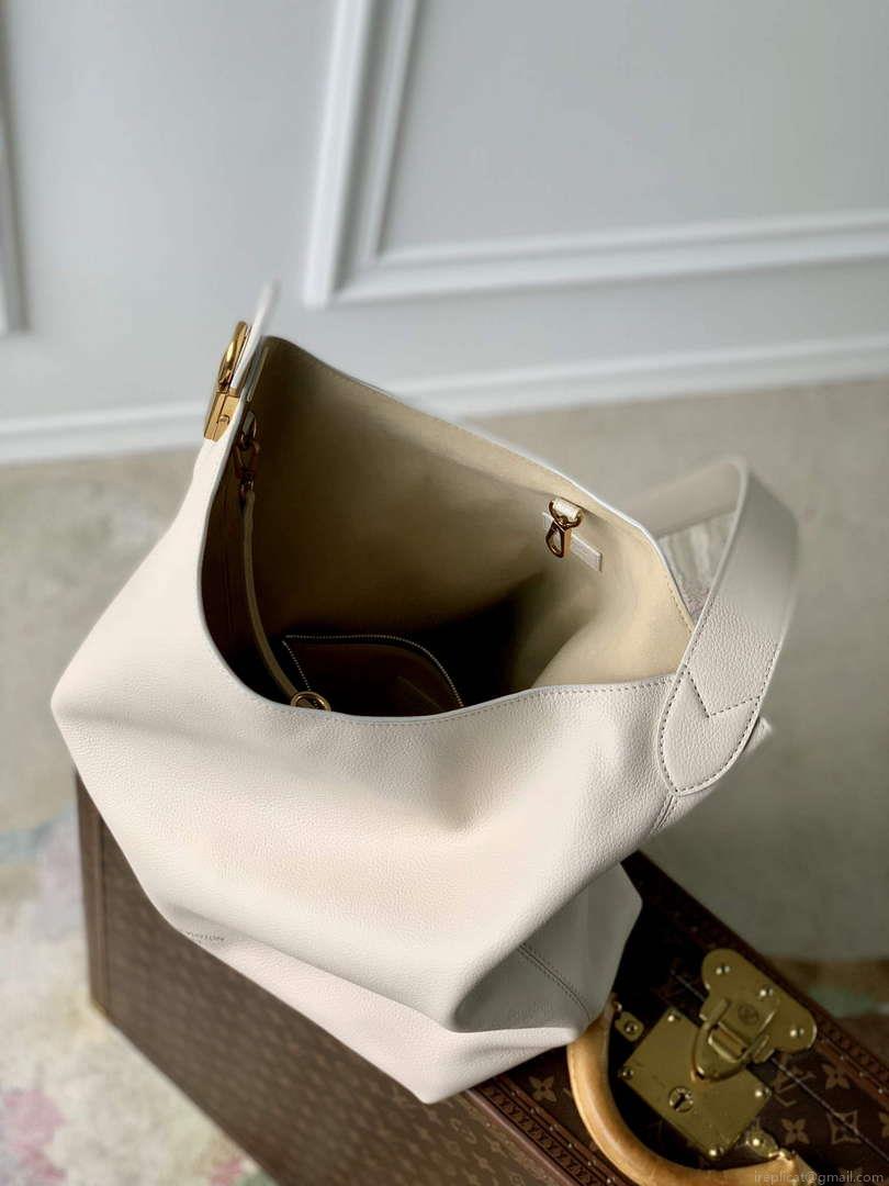 LV M25022 Louis Vuitton Low Key Hobo MM Handbag Limestone Gray