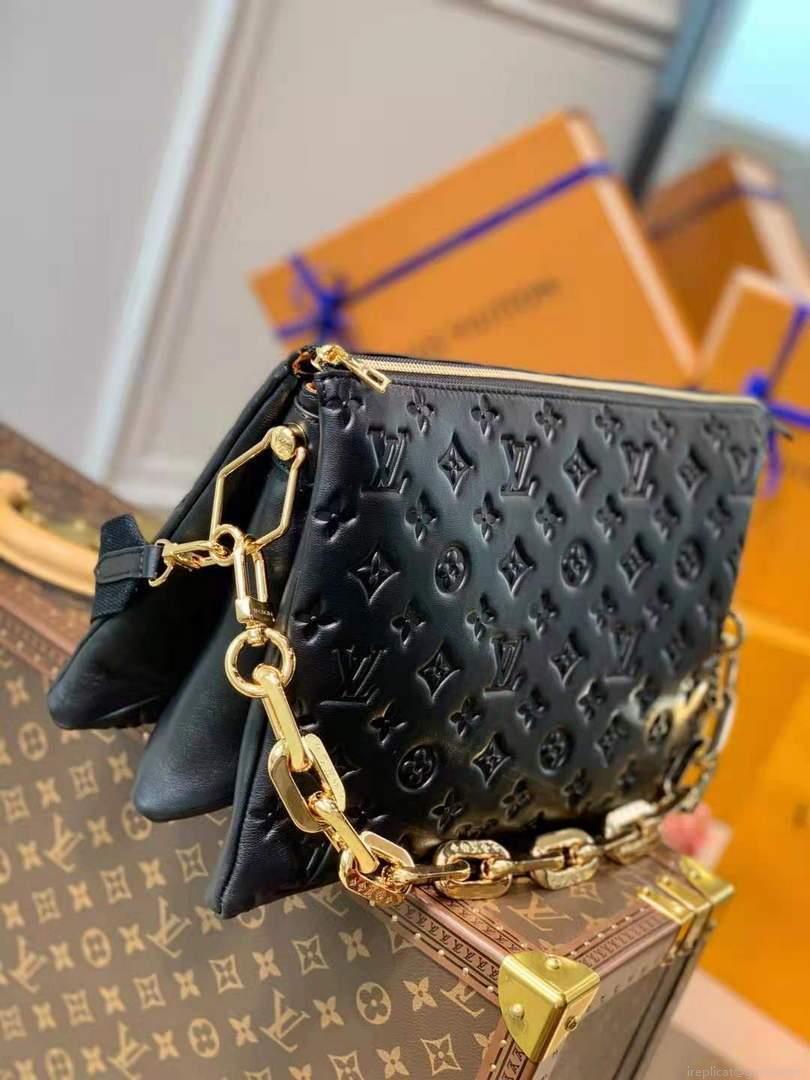 LV M57783 Louis Vuitton Coussin MM Embossed puffy Lambskin Bag Black