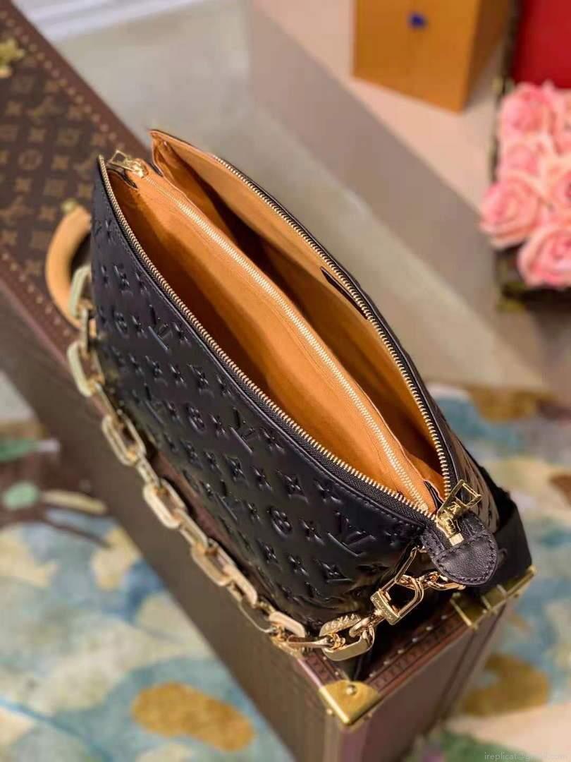 LV M57783 Louis Vuitton Coussin MM Embossed puffy Lambskin Bag Black