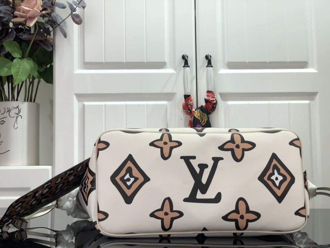 LV M45819 Louis Vuitton Neverfull MM Monogram Bag M45818 Creme
