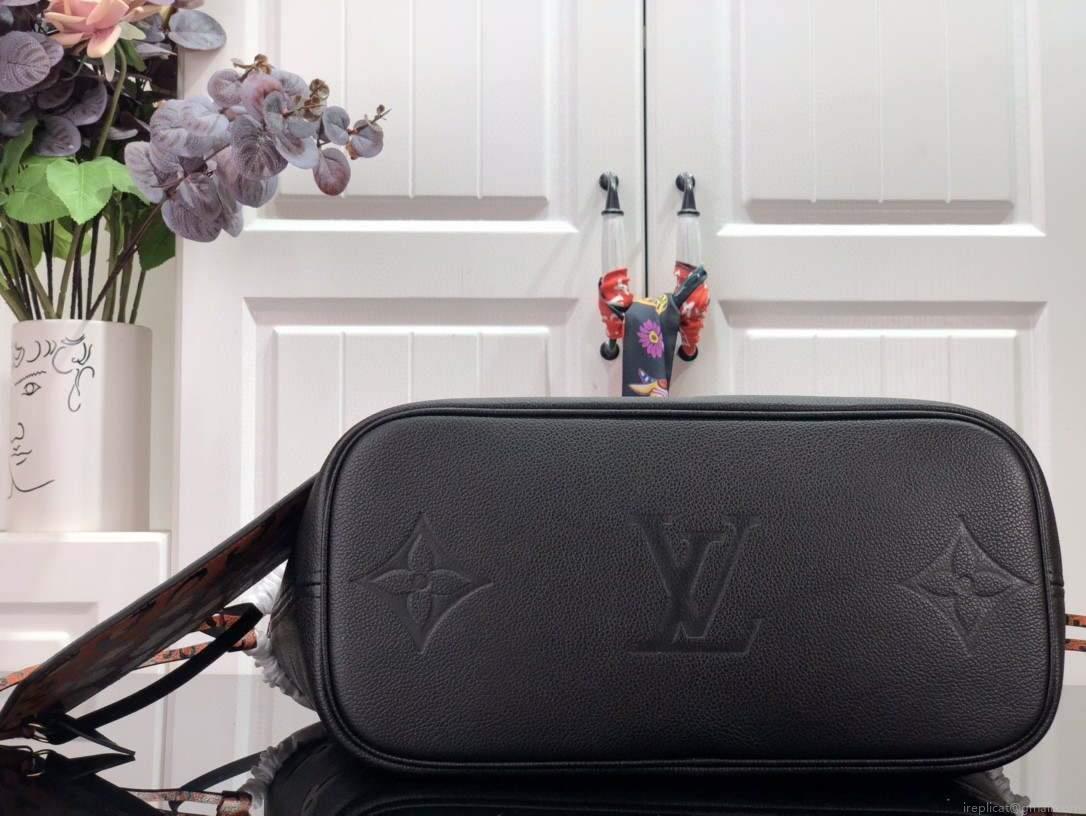 LV M45856 Louis Vuitton Neverfull MM Monogram Empreinte Leather M58525 Bag Black
