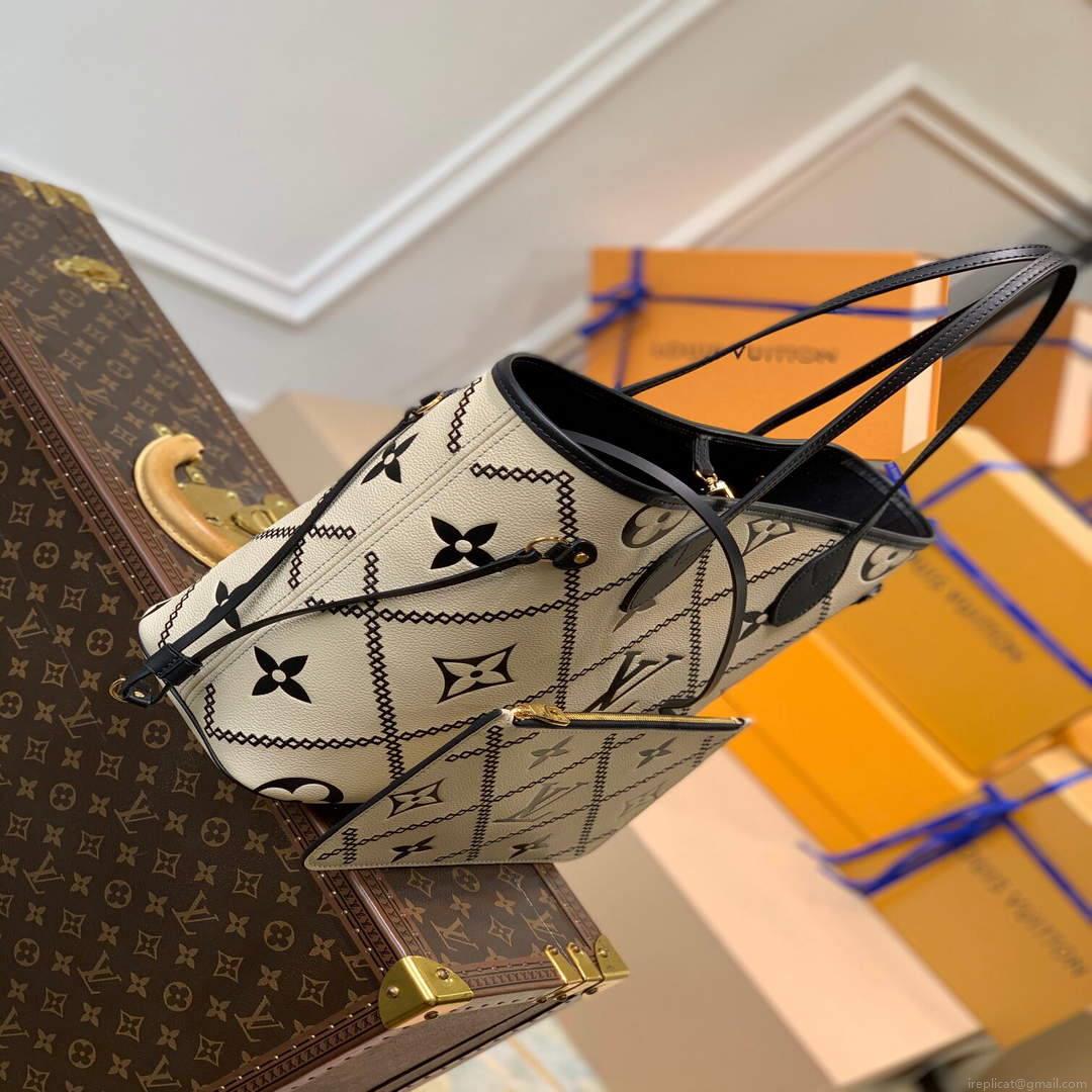 LV M46039 Louis Vuitton Neverfull MM Tote Monogram Bag M46040 Crème Beige