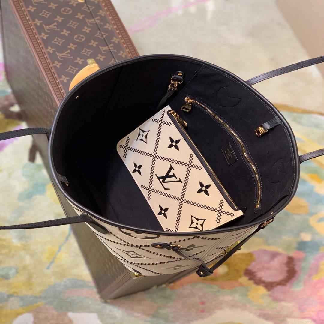 LV M46039 Louis Vuitton Neverfull MM Tote Monogram Bag M46040 Crème Beige