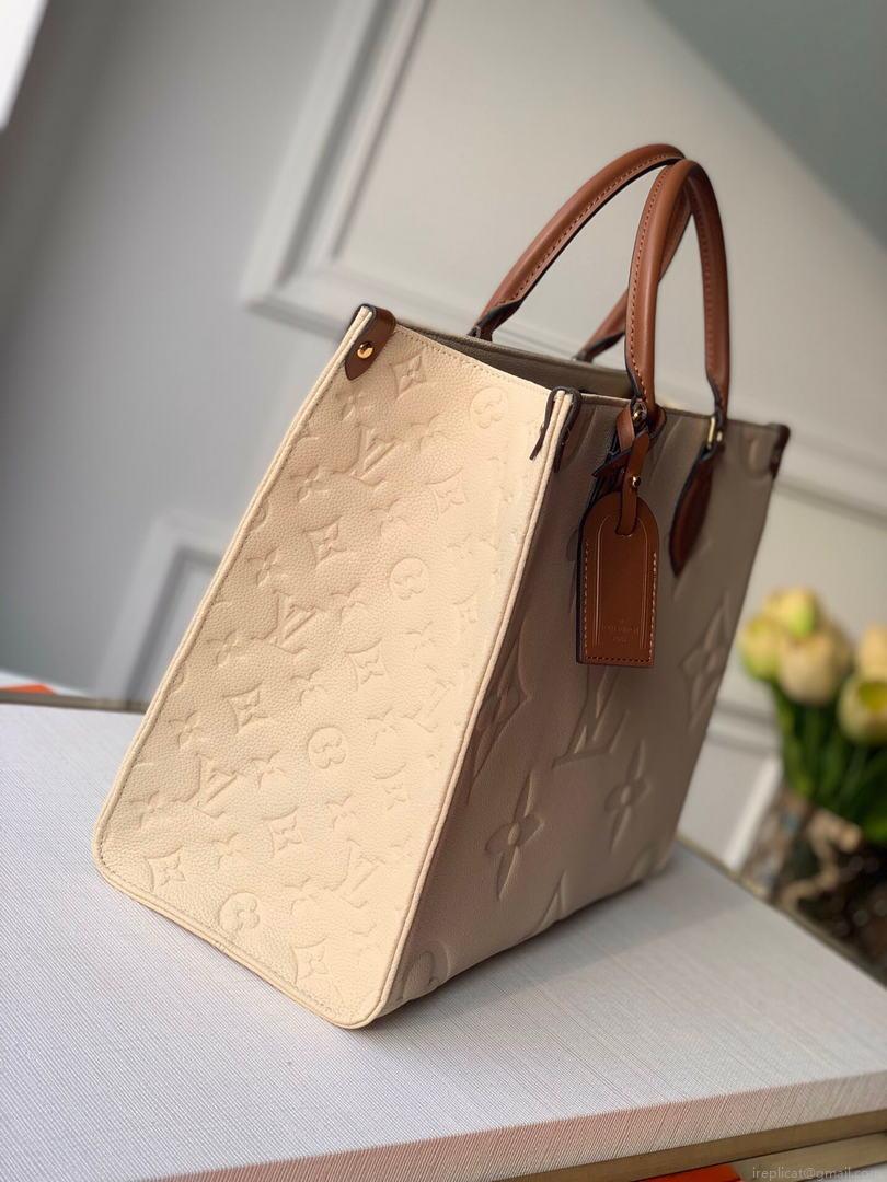 LV M45040 Louis Vuitton Onthego Giant Monogram Leather Medium Tote Bag Cream