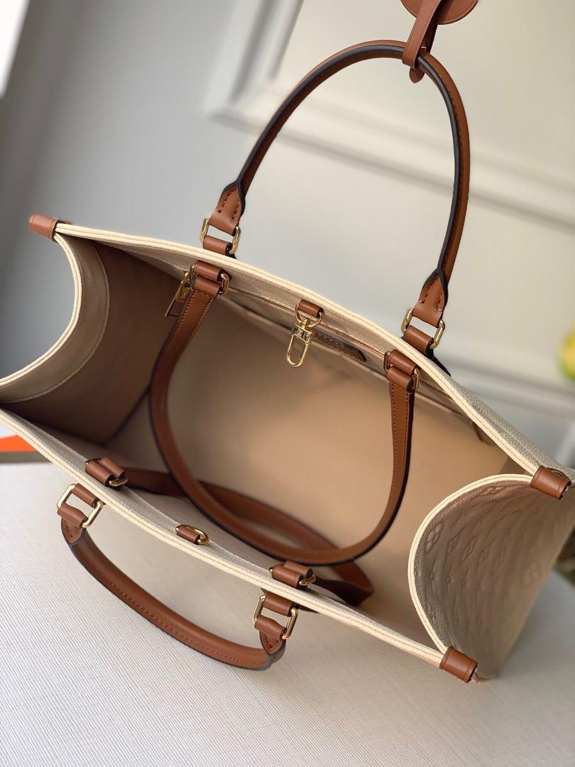 LV M45040 Louis Vuitton Onthego Giant Monogram Leather Medium Tote Bag Cream
