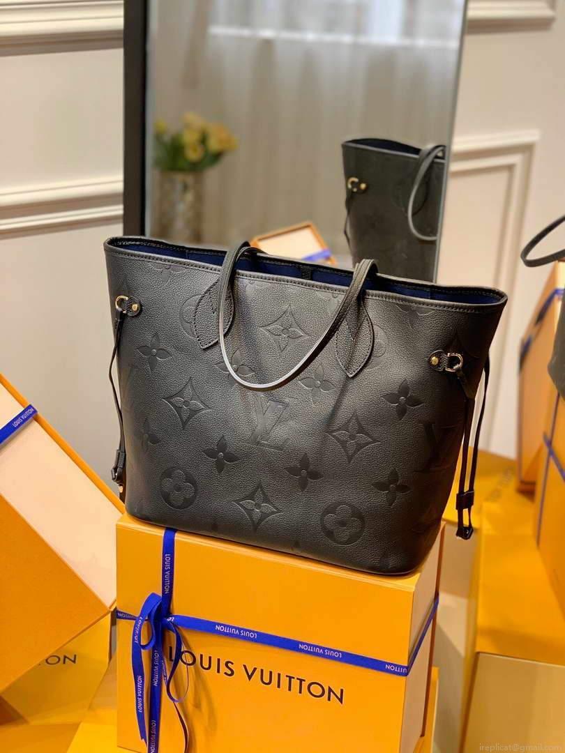 LV M45685 Louis Vuitton Neverfull MM M45686 Bag Embossed Cowhide Leather
