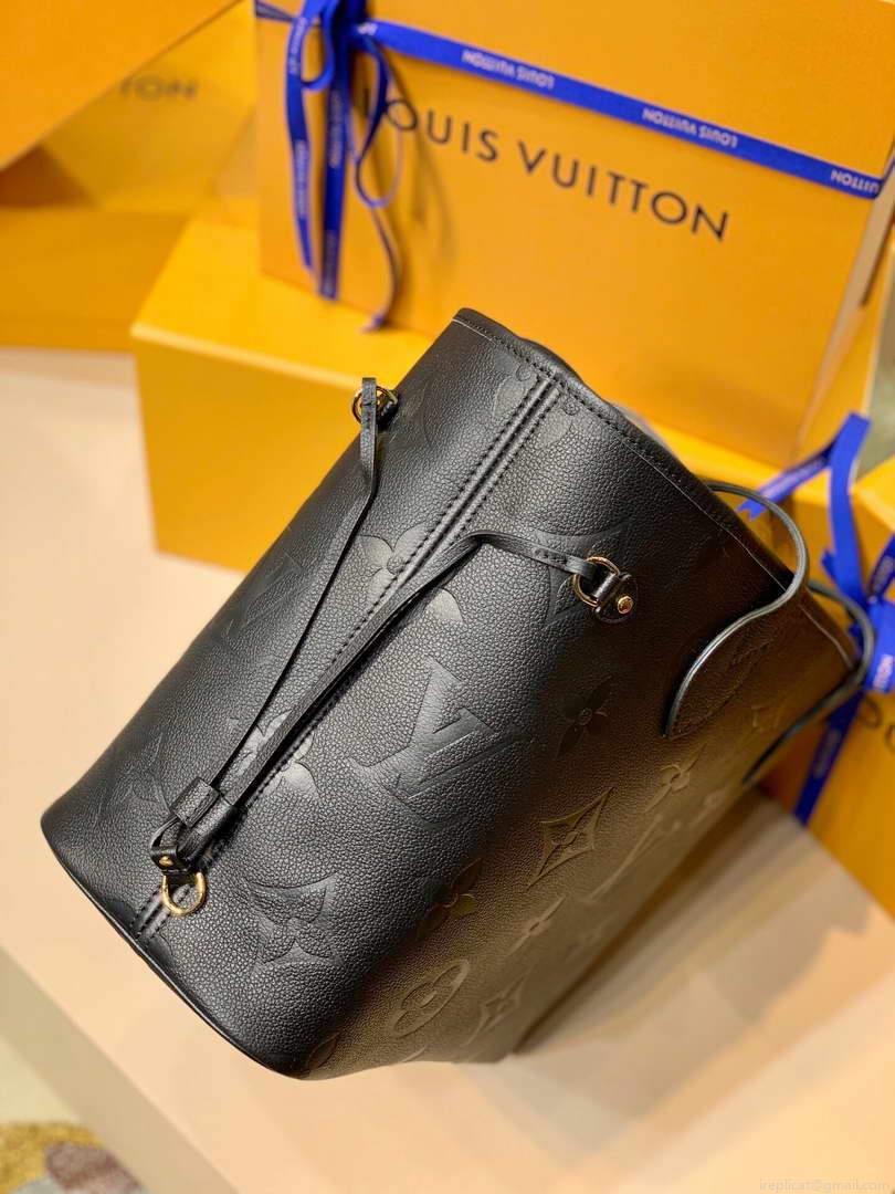 LV M45685 Louis Vuitton Neverfull MM M45686 Bag Embossed Cowhide Leather