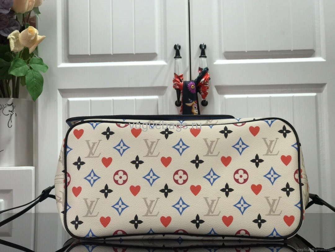 LV M57483 Louis Vuitton Game On Neverfull MM Monogram Bag M57462 White