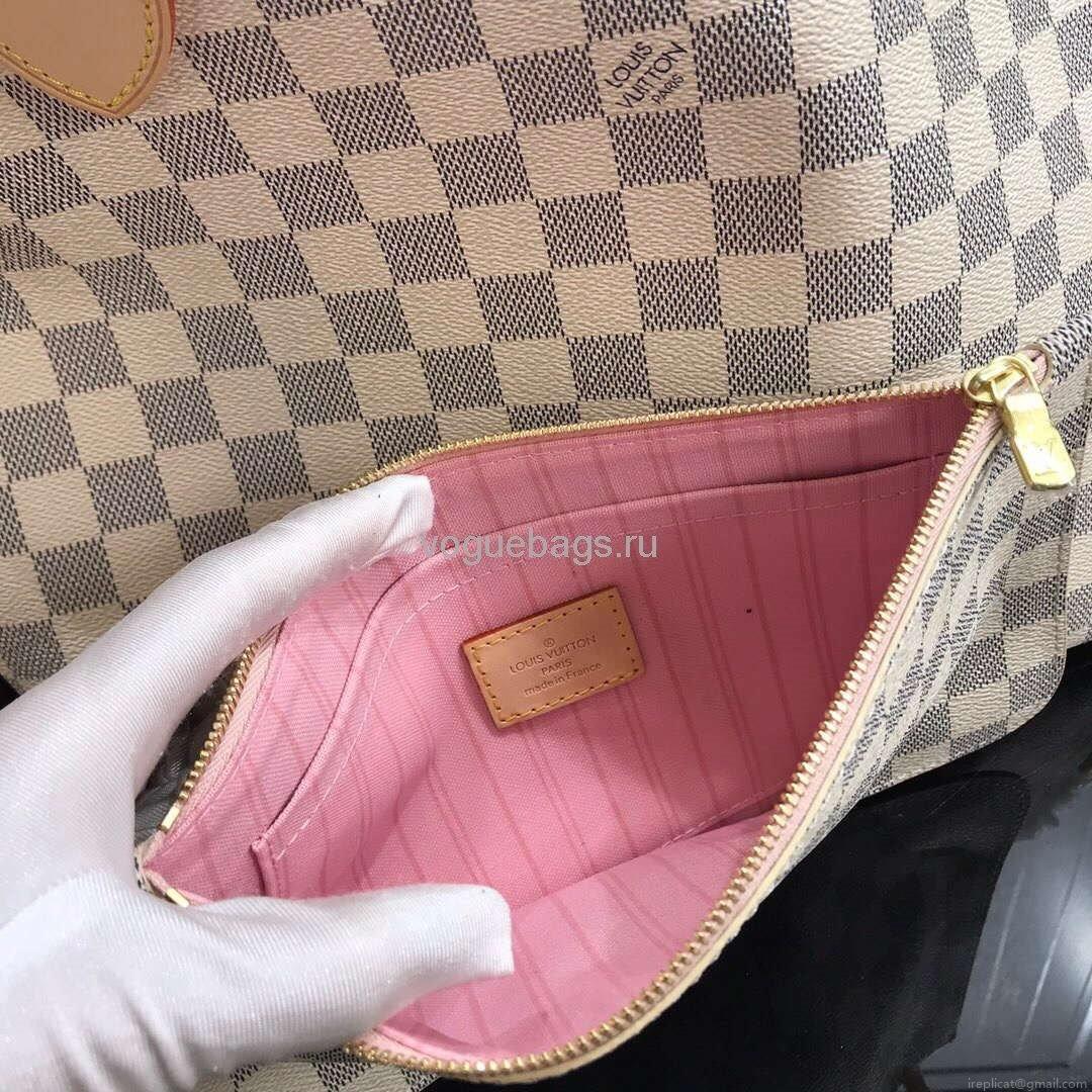 LV N41361 Louis Vuitton Neverfull MM Damier Azur N41605 Bag Pink