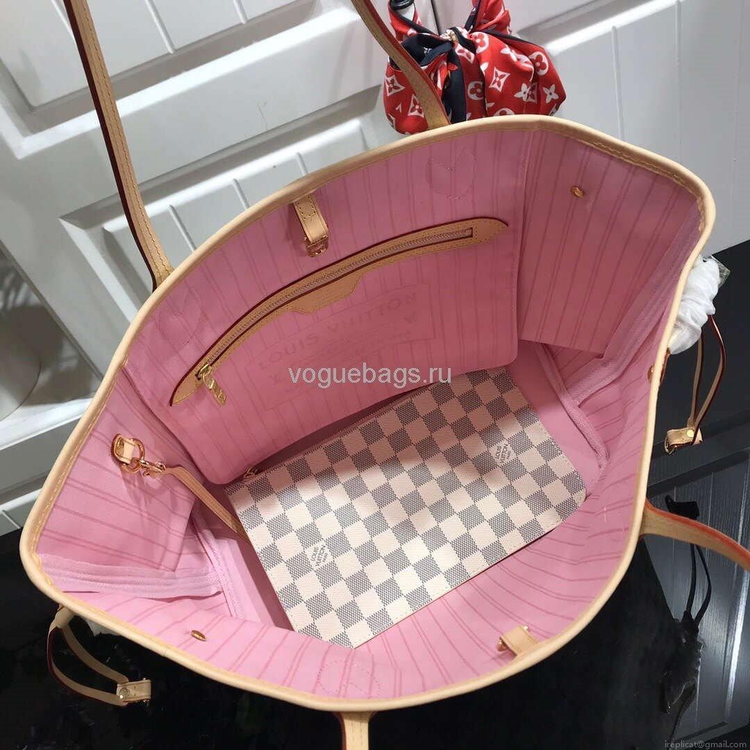 LV N41361 Louis Vuitton Neverfull MM Damier Azur N41605 Bag Pink