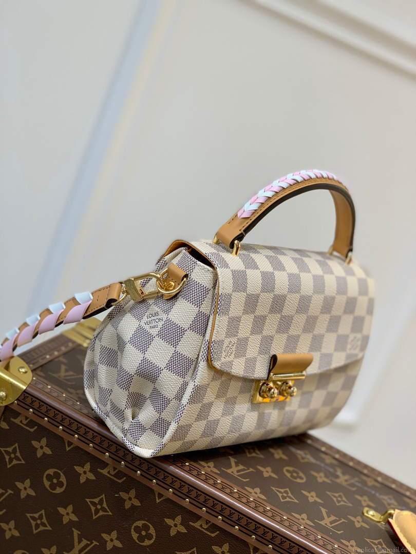 LV N50053 Louis Vuitton Croisette Damier Azur Canvas Bag Pink
