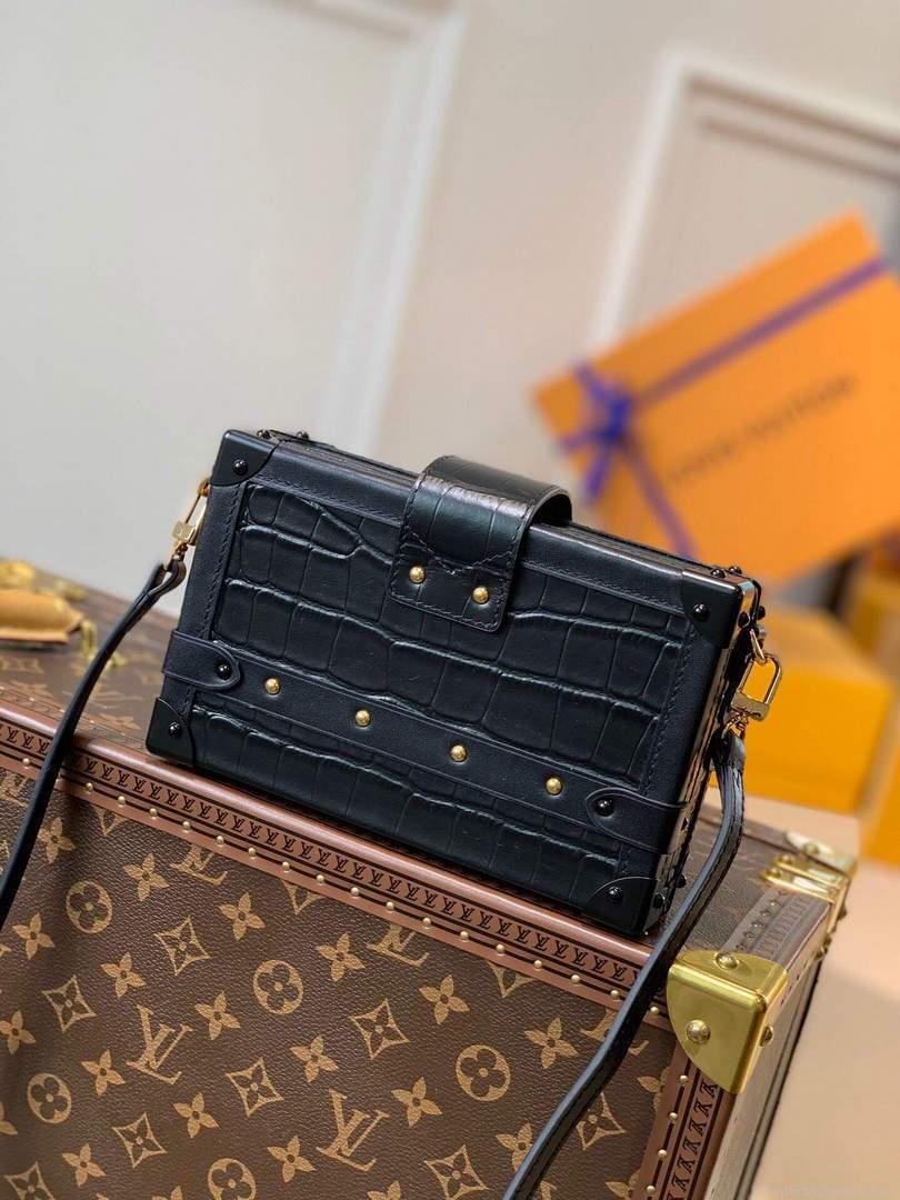 LV N93144 Louis Vuitton Petite Malle crocodilien brillant Bag N93145 Black