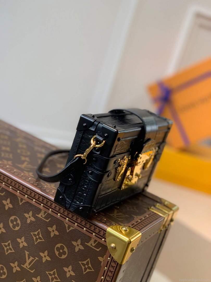 LV N93144 Louis Vuitton Petite Malle crocodilien brillant Bag N93145 Black