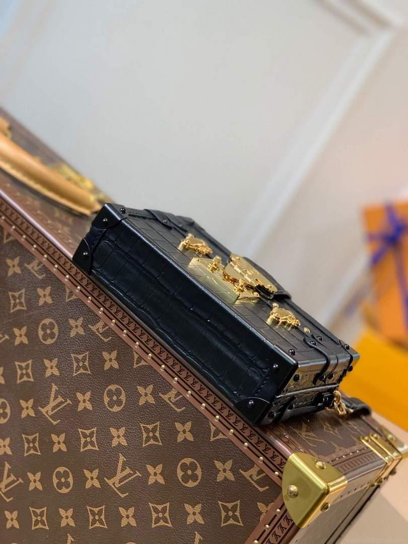 LV N93144 Louis Vuitton Petite Malle crocodilien brillant Bag N93145 Black