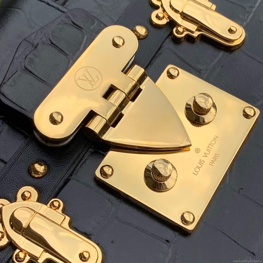 LV N93144 Louis Vuitton Petite Malle crocodilien brillant Bag N93145 Black