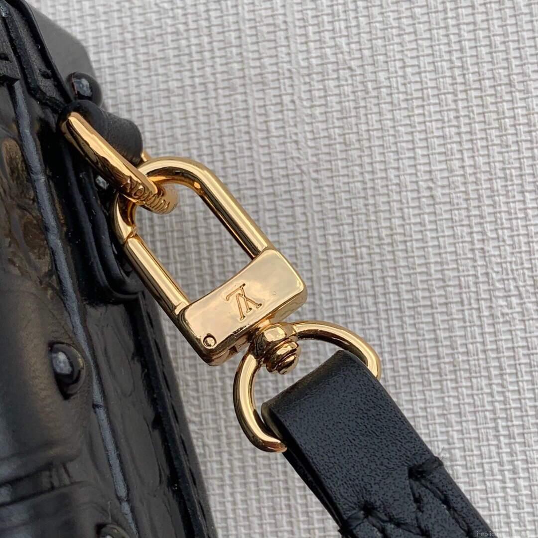LV N93144 Louis Vuitton Petite Malle crocodilien brillant Bag N93145 Black