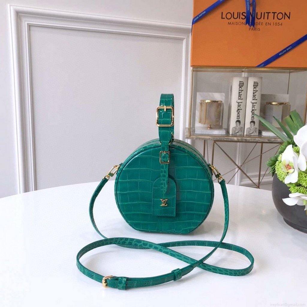 LV N93598 Louis Vuitton N93597 Petite Boite Chapeau Crocodilien Brillant Bag Green
