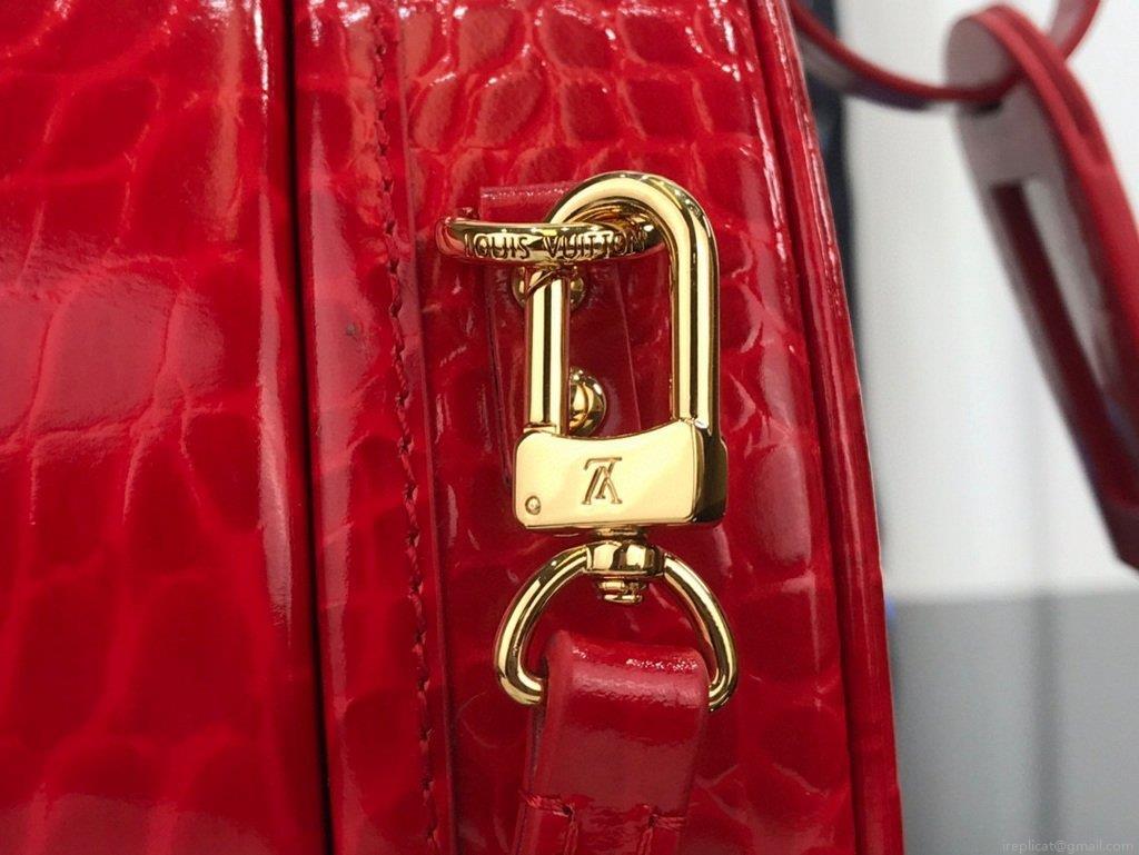 LV N95054 Louis Vuitton Petite Boite Chapeau Crocodilien Brillant N93597 Bag Red