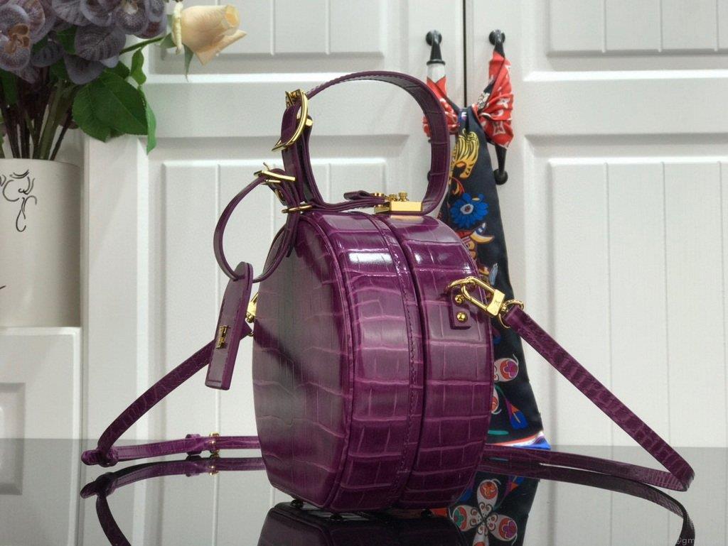 LV N95555 Louis Vuitton Petite Boite Chapeau Crocodilien Brillant N95054 Bag Purple