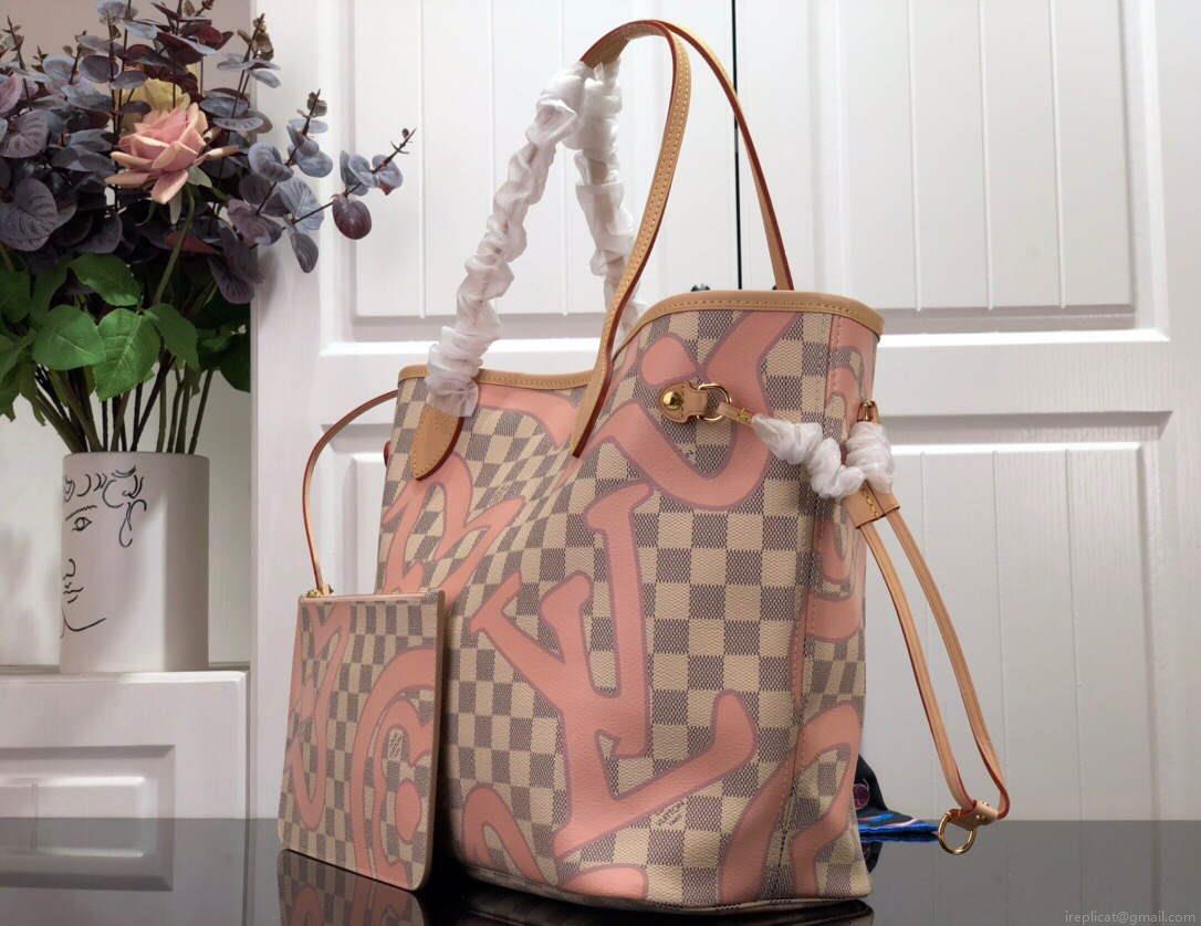 LV N41050 Louis Vuitton Neverfull MM Tote Bag Pink