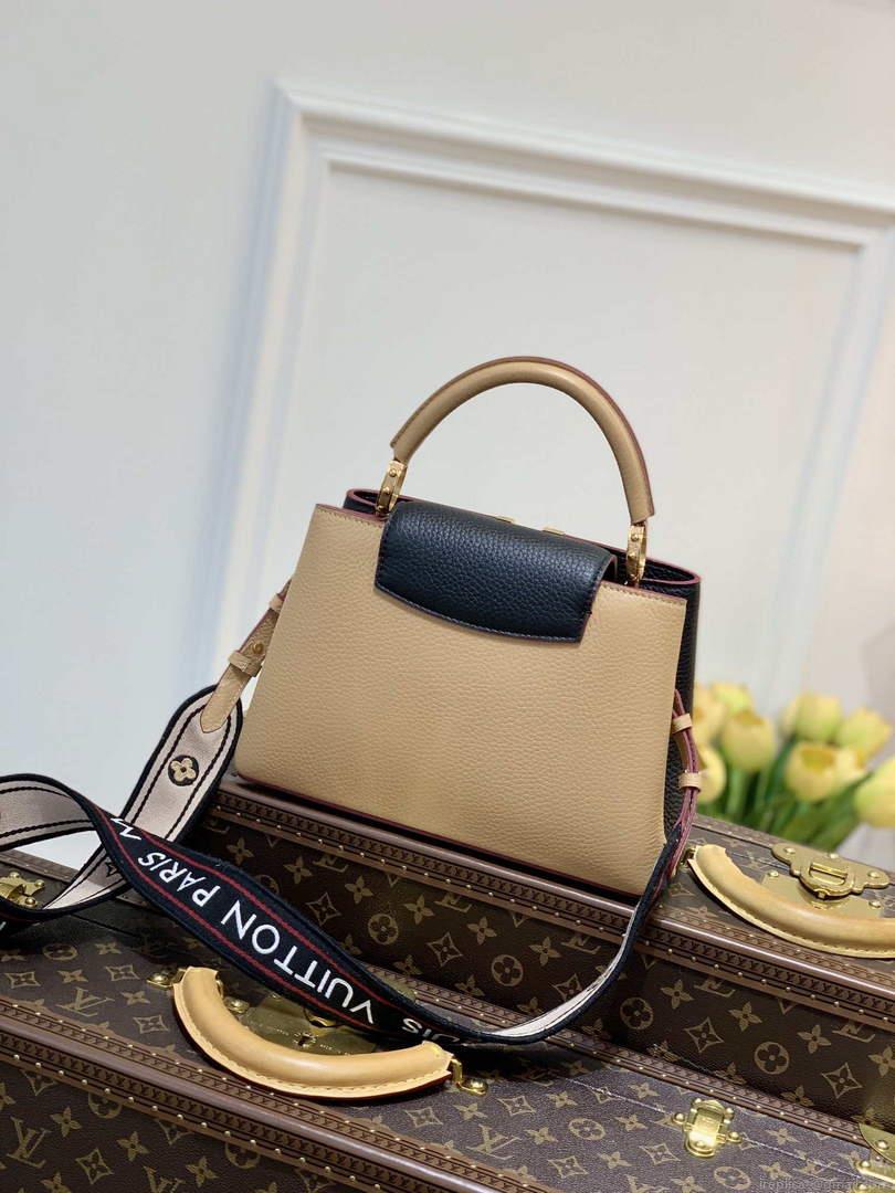 LV M58607 Louis Vuitton Capucines BB Handbag Black Apricot