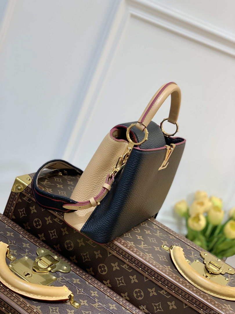 LV M58607 Louis Vuitton Capucines BB Handbag Black Apricot