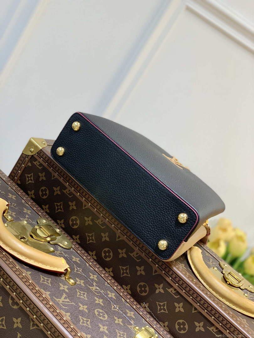 LV M58607 Louis Vuitton Capucines BB Handbag Black Apricot