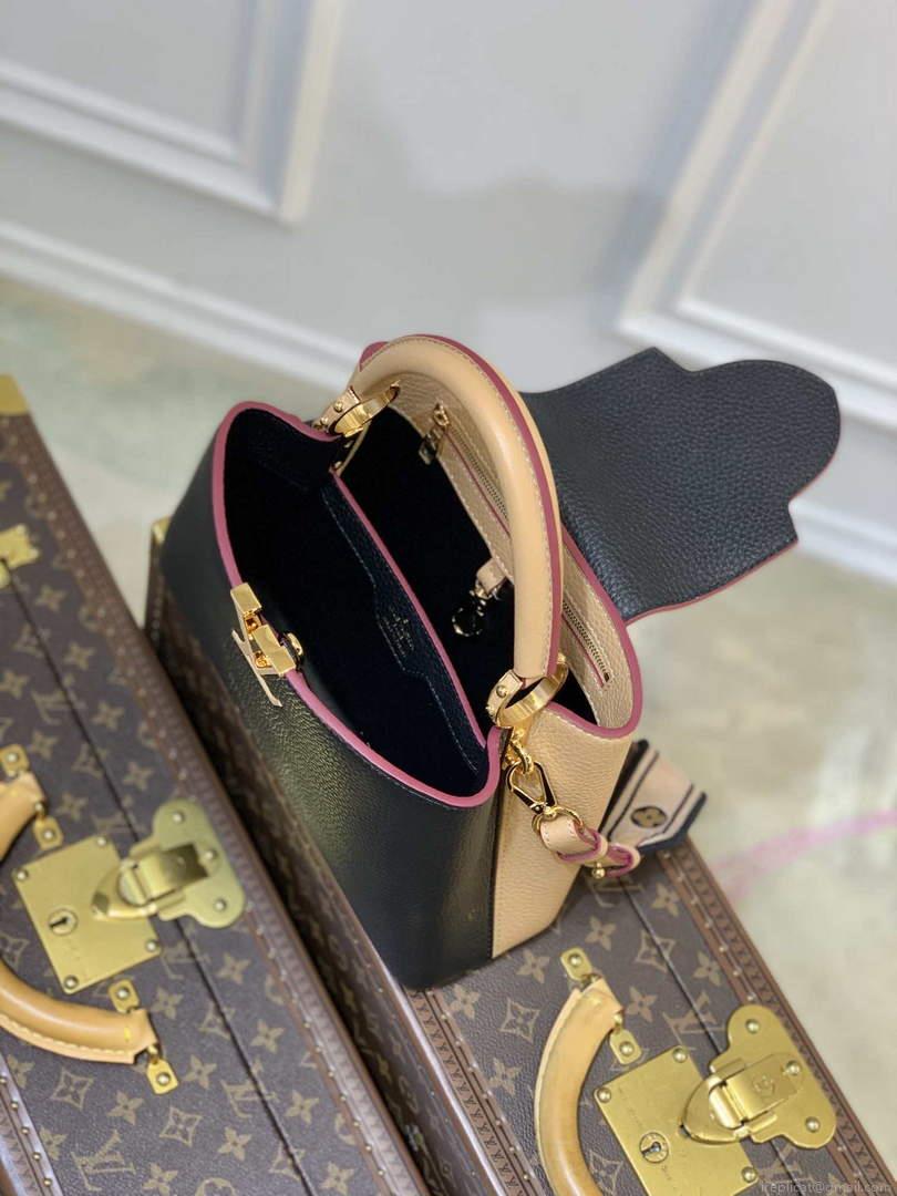 LV M58607 Louis Vuitton Capucines BB Handbag Black Apricot