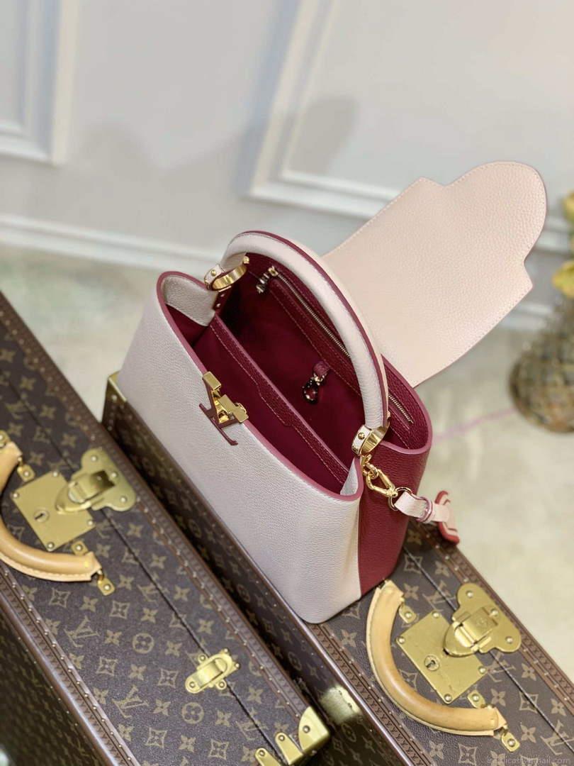 LV M58610 Louis Vuitton Capucines MM Handbag Beige and Wine red