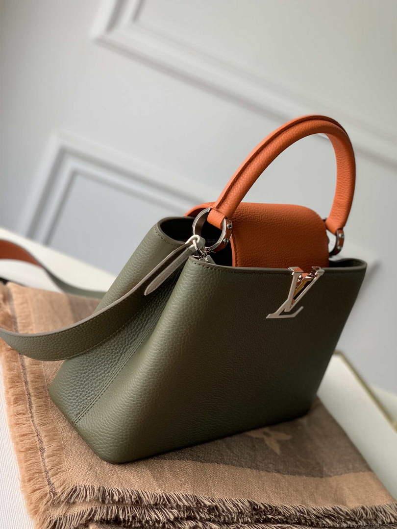 LV M57523 Louis Vuitton Capucines MM Handbag Green and Brown