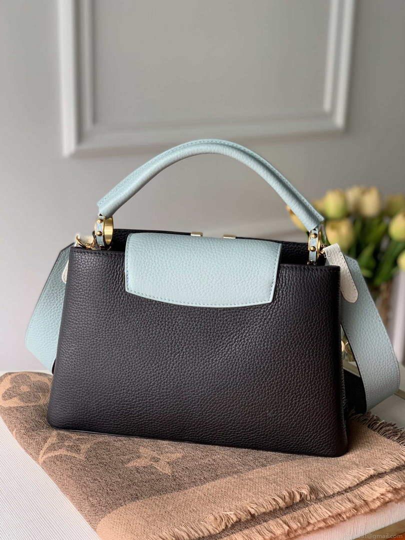 LV M57523 Louis Vuitton Capucines MM Handbag Black and Blue