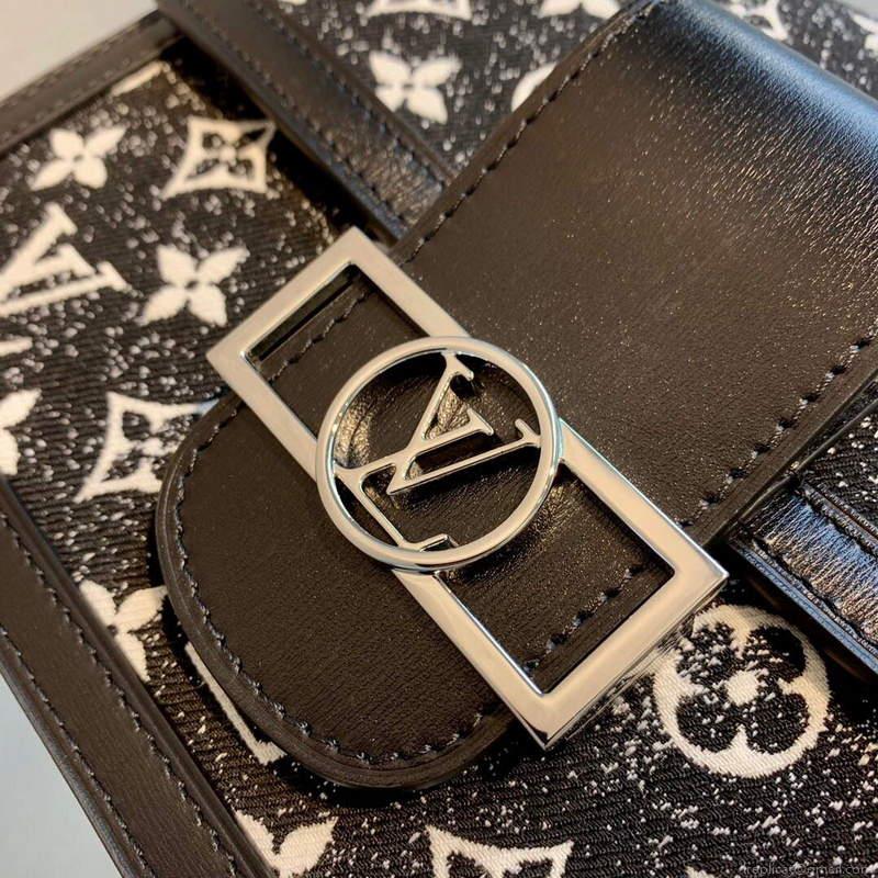 LV M59631 Louis Vuitton Dauphine MM Denim Leather Bag Black