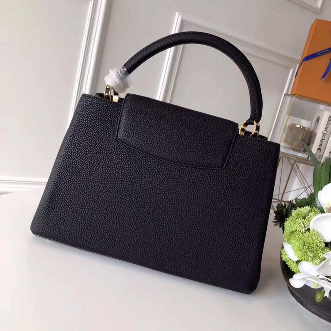 LV M48864 Louis Vuitton MM Capucines Leather Bag M42259 Black