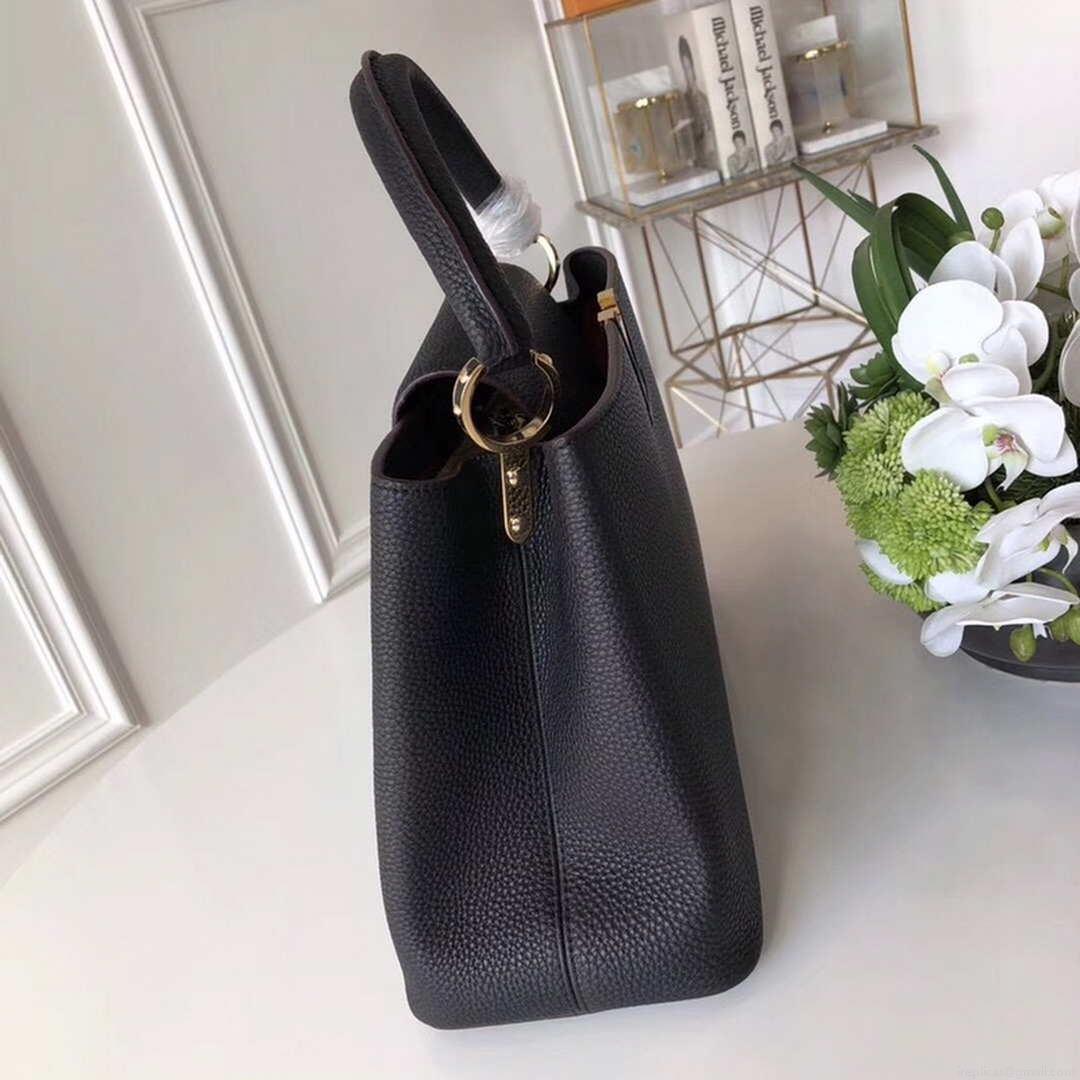 LV M48864 Louis Vuitton MM Capucines Leather Bag M42259 Black