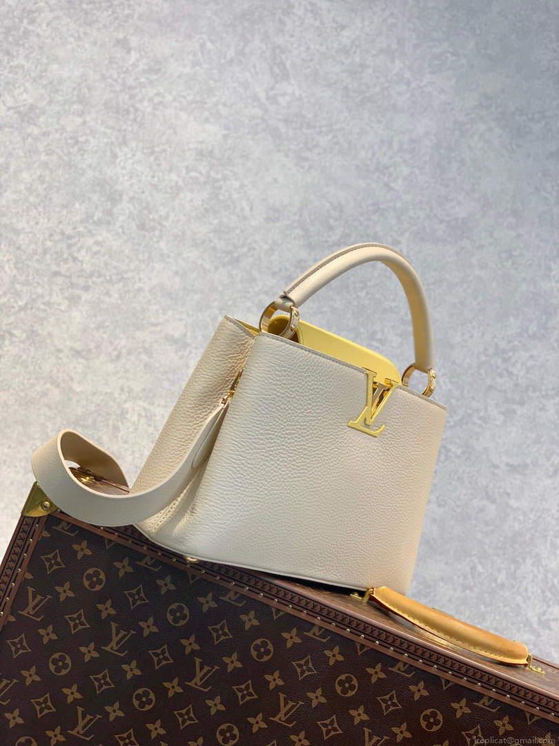 LV M59883 Louis Vuitton Capucines MM Handbag Crème Beige / Plume Yellow