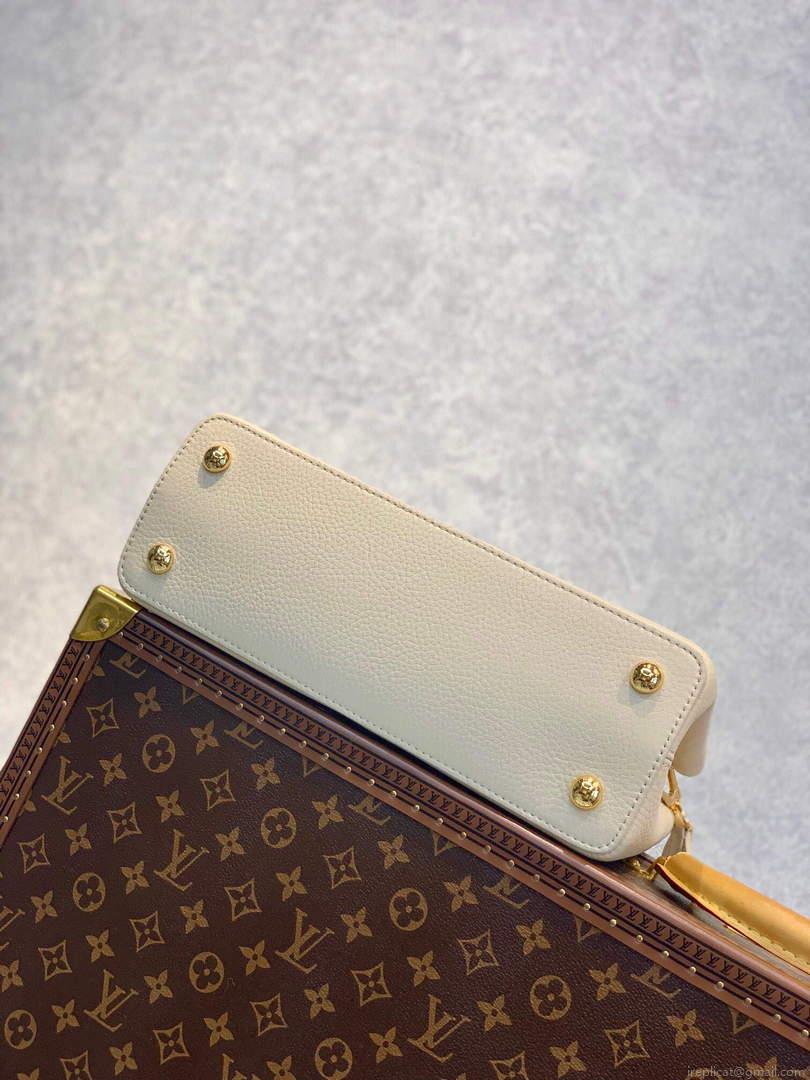 LV M59883 Louis Vuitton Capucines MM Handbag Crème Beige / Plume Yellow