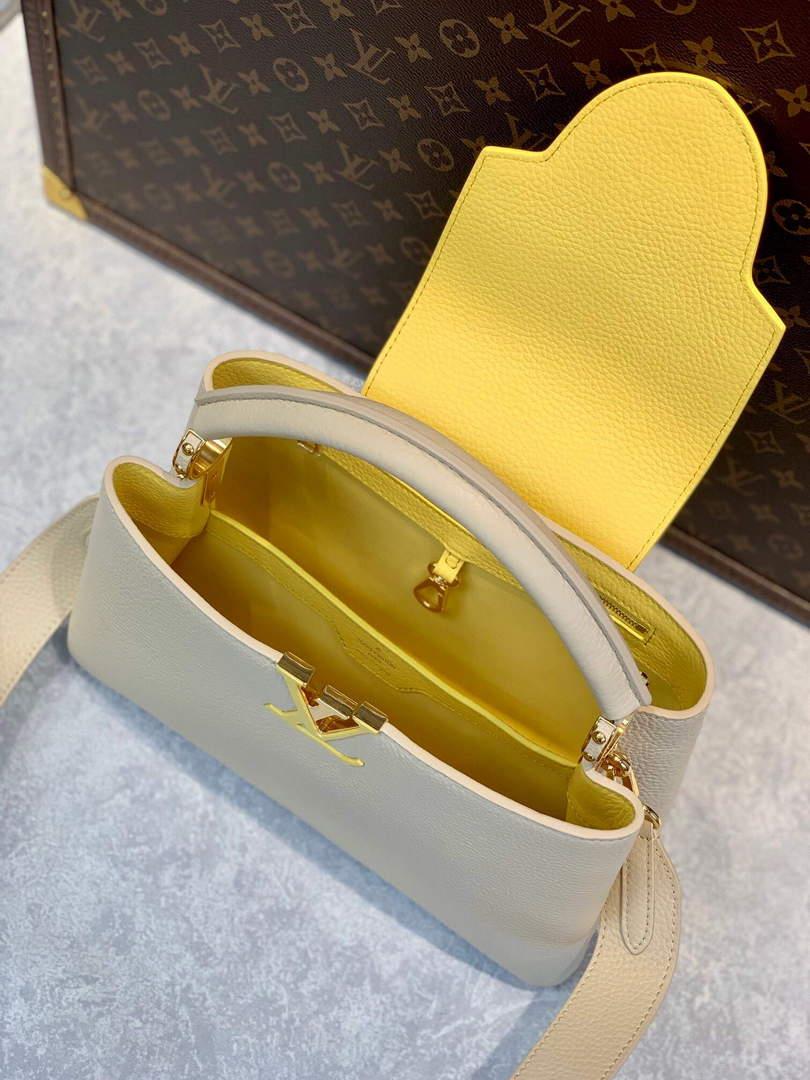 LV M59883 Louis Vuitton Capucines MM Handbag Crème Beige / Plume Yellow