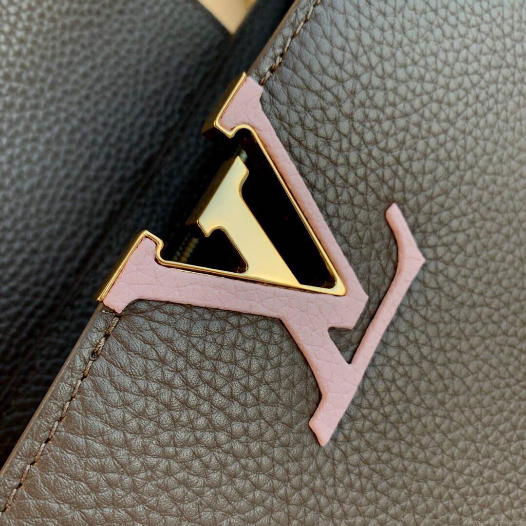 LV M59516 Louis Vuitton Capucines MM Handbag Smokey Brown Green/Crème/Pink