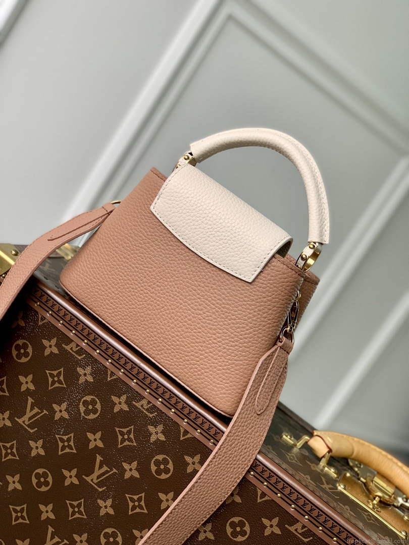 LV M21045 Louis Vuitton Capucines Mini Handbag Trianon Pink / Greige