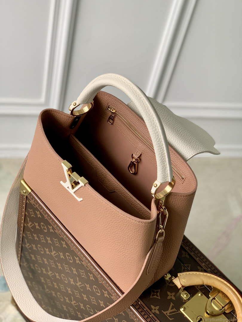 LV M21045 Louis Vuitton Capucines MM Bag Trianon Pink / Greige