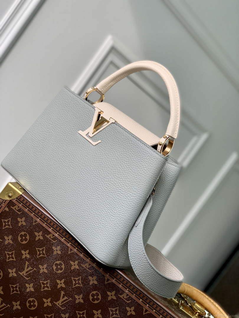 LV M21296 Louis Vuitton Capucines MM Bag Steeple Gray / Greige