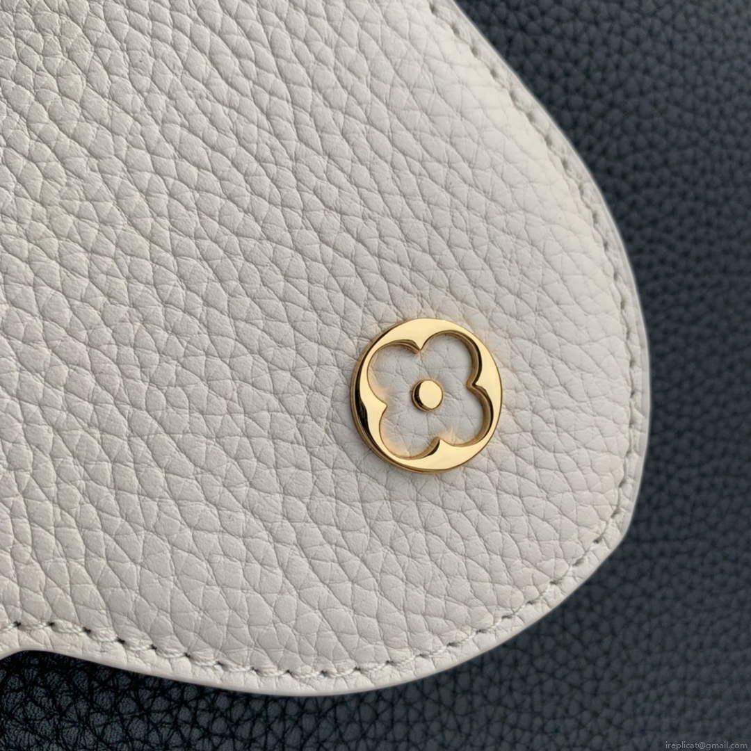LV M21043 Louis Vuitton Capucines MM Handbag Black / Greige Doux / Scarlet