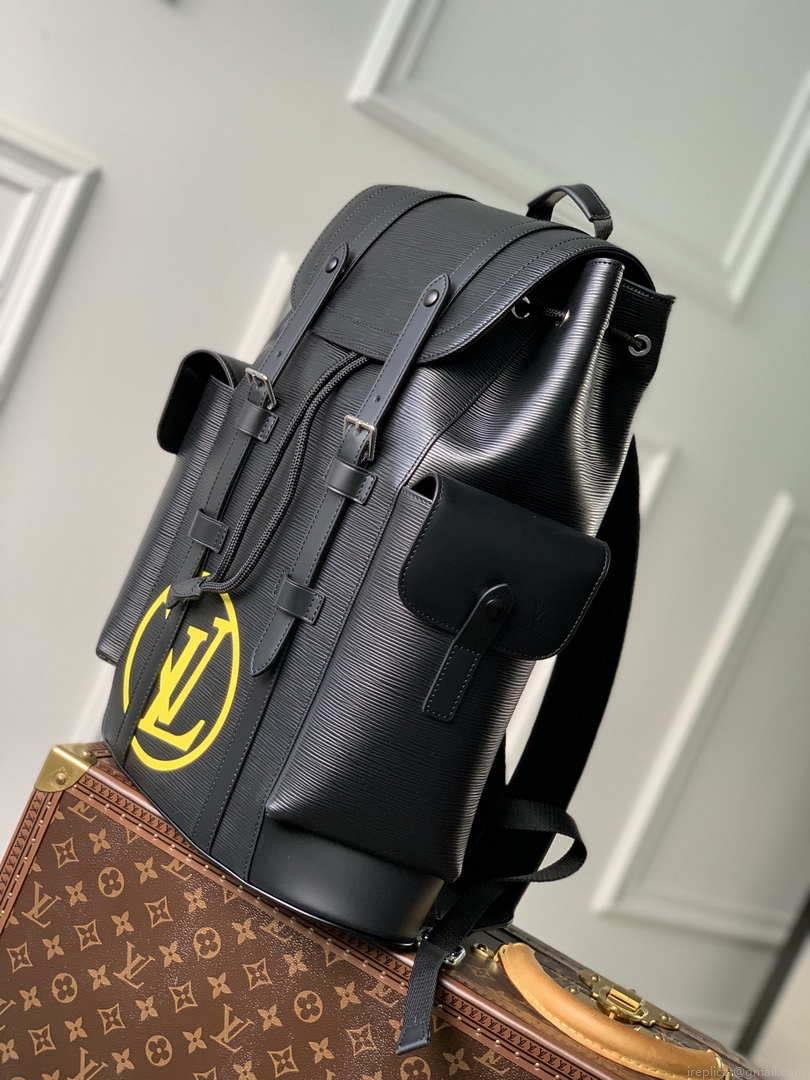 LV M41079 Louis Vuitton Christopher MM Epi Black With Yellow Logo