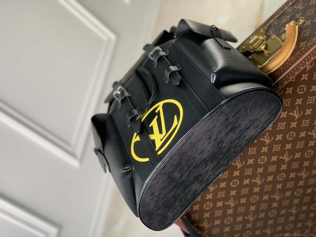 LV M41079 Louis Vuitton Christopher MM Epi Black With Yellow Logo